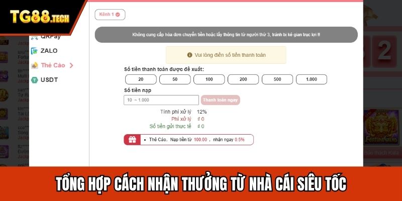 Tổng hợp cách nhận thưởng từ nhà cái siêu tốc